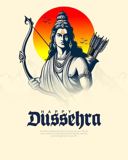 Glückliche Dussehra und Subh Vijayadashami mit Ravan Dahan Social Media Post Banner Vorlage