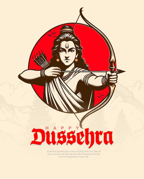 Glückliche Dussehra und Subh Vijayadashami mit Ravan Dahan Social Media Post Banner Vorlage