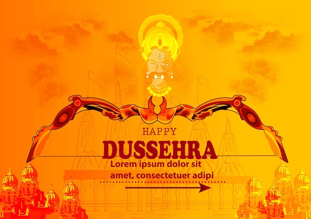 Vektor glückliche dusshera-illustration von ravana mit zehn köpfen für das navratri-festival indiens