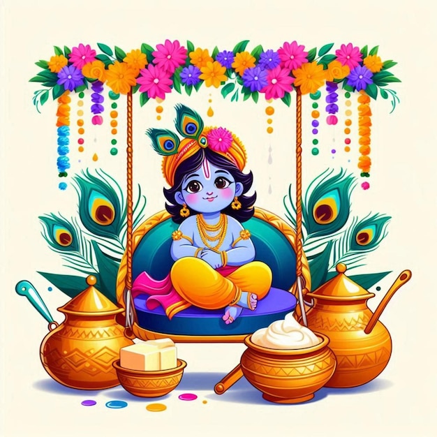 Glückliche Krishna Janmashtami-Vektorillustration