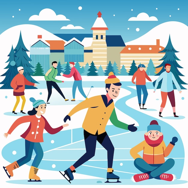 Vektor glückliche menschen spielen in der schnee-vektor-illustration