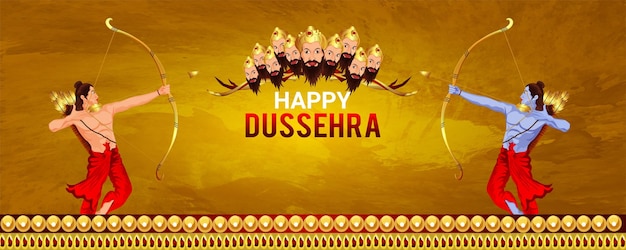 Vektor glücklicher dussehra-hintergrund des hindu-festivals mit vektorillustration