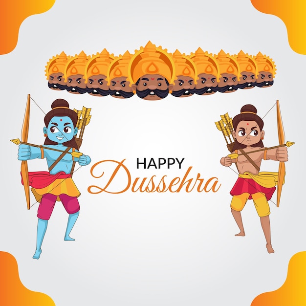 Vektor glückliches dussehra-festival indiens von lord rama, der ravana tötet vektor-illustrationsdesign