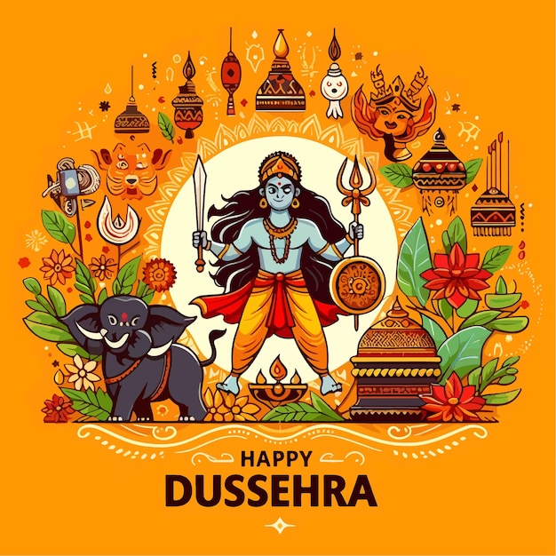 Vektor glückliches dussehra indisches fest hintergrund flache vektor-illustration