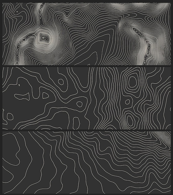 Graue Konturen Vektortopographie Geographische Bergtopographie Vektorillustration Topographische Musterstruktur Karte auf Landvektorgelände Höhe grafische Kontur Höhenlinien Vektorsatz