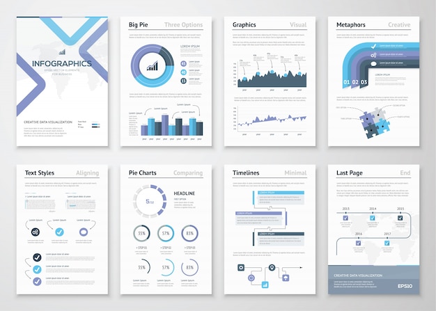 Große Sammlung von infografischen Elementen und Business Broschüren