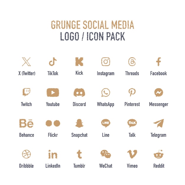 Vektor grunge-social-media-icon-paket mit neuen social-media-logos und -symbolen 2023