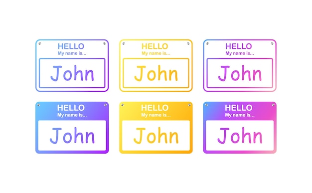 Vektor hallo, mein name ist john sign. flachfarbe. hallo, mein namen ist grüßplatte. vektor-ikonen.