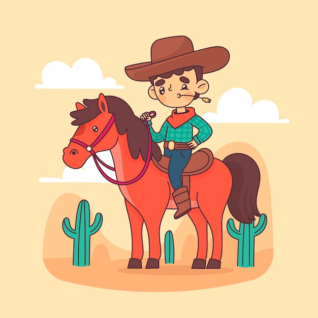 Handgezeichnete Cartoon-Cowboy-Illustration