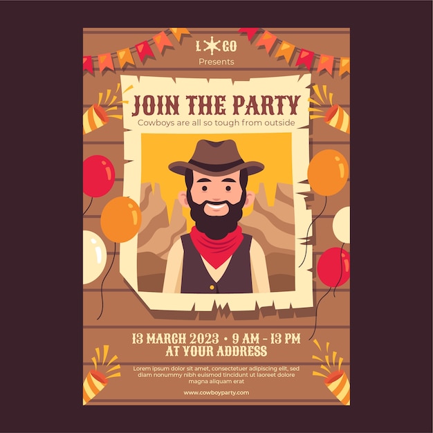 Handgezeichnete Cowboy-Party-Poster-Vorlage