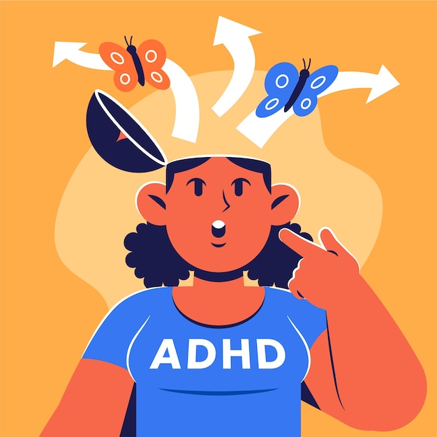 Vektor handgezeichnete flache design-adhd-illustration