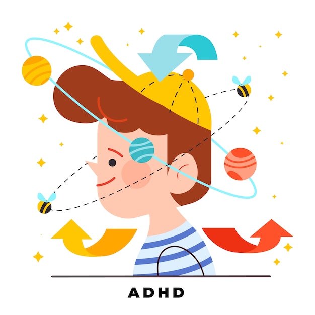 Vektor handgezeichnete flache design-adhd-illustration