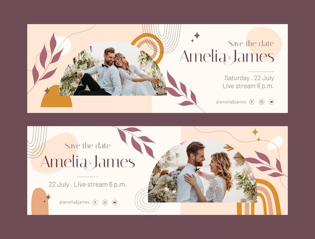 Handgezeichnete horizontale Banner für Boho-Hochzeiten