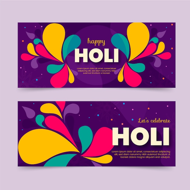 Handgezeichnete horizontale Holi-Banner-Set