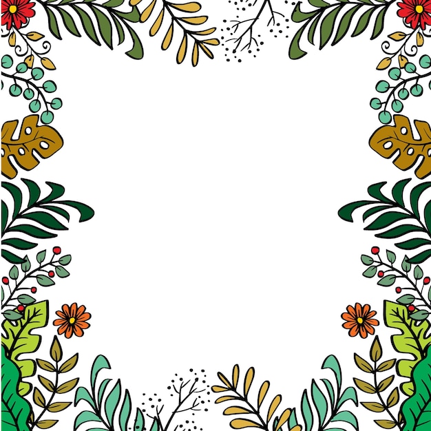 Handgezeichneter Blumenrahmen im Doodle-Stil mit Blumen und Blättern