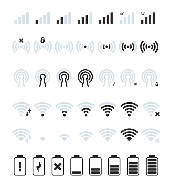 Handy-Signal des Telefons. Wifi und mobile Statusleiste Verbindungssymbol gsm Batterien Füllstand Bilder