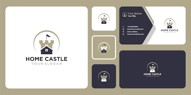 Home-Logo-Design mit Schloss und Visitenkarte