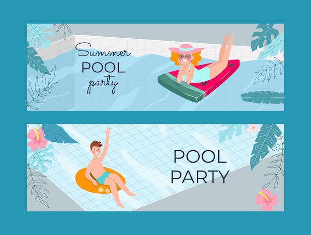 Horizontales Banner der Cartoon-Poolparty