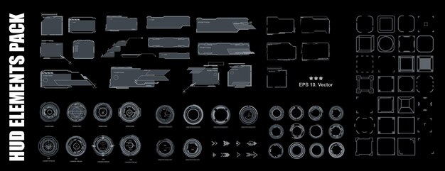 HUD Hightech-Benutzeroberfläche für persönliche Spiele. Set technologische Elemente umrahmt kreisförmige Zeiger