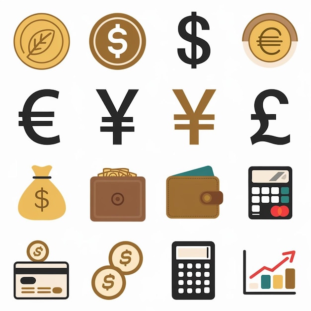 Vektor ikonen für wirtschaft und finanzen gelddiagramme diagramme dokumente vektor-ikonensatz