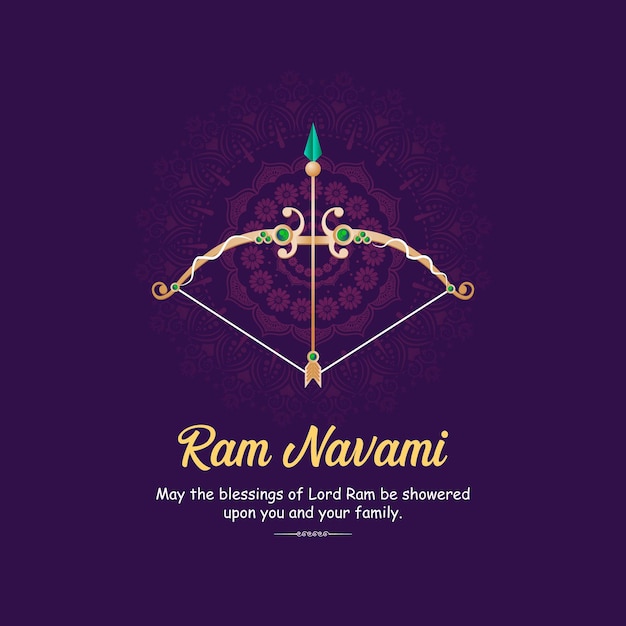 Vektor illustration der grußkarte für ram navami, ein hinduistisches fest, das von lord ram gefeiert wird