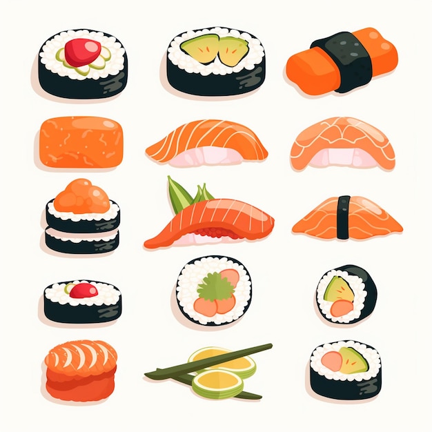 Vektor illustration japanisches essen asiatische japan vektor asiatische küche design sushi mahlzeit zeichentrickfilm res