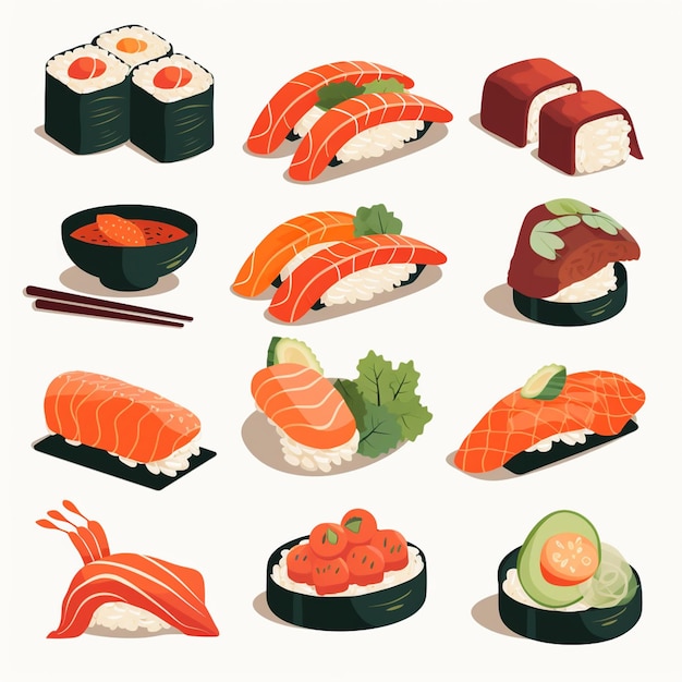 Vektor illustration japanisches essen asiatische japan vektor asiatische küche design sushi mahlzeit zeichentrickfilm res