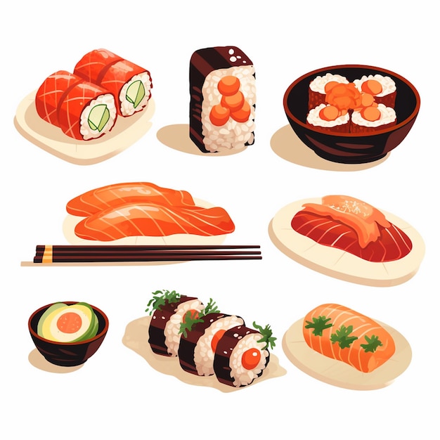 Vektor illustration japanisches essen asiatische japan vektor asiatische küche design sushi mahlzeit zeichentrickfilm res