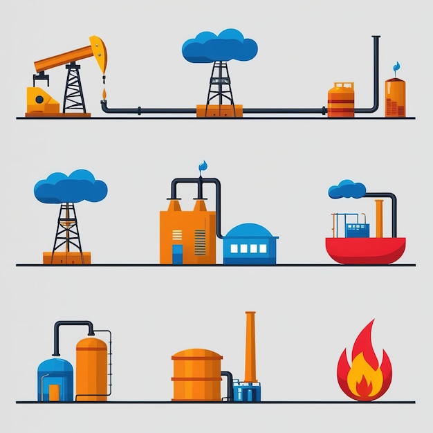 Vektor illustrationen vektor-symbol für die öl- und gasindustrie raffinerie-prozess und gebäude