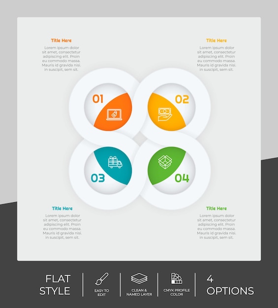 Infografik mit flachem Optionskreis mit Papiereffektkonzept für Finanzunternehmen Die Infografik zu Optionen kann für Präsentationsbroschüren und Marketing verwendet werden