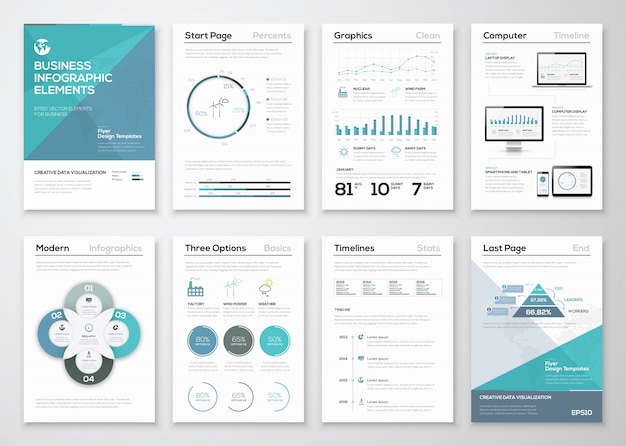 Infografische Elemente für Business Broschüren und Präsentationen