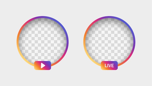 Vektor instagram stories farbverlaufsrahmen mit schatten für social media icon avatar live-video-streaming