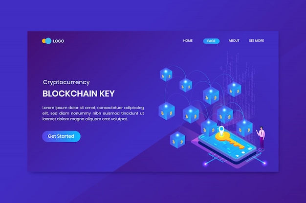 Isometrische Bitcoin Blockchain Key Landing Page