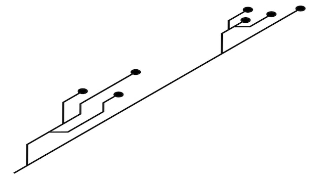 Vektor isometrische leiterplatte leiterbahnen isoliert auf weißem hintergrund technische cliparts mit linien und punkten an den enden gestaltungselement