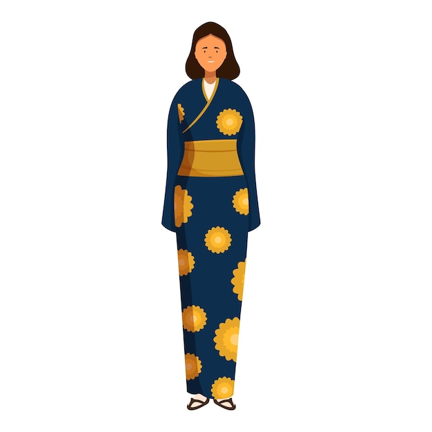 Vektor junge japanische frau, die ein traditionelles kimono-kleid trägt und gerade steht