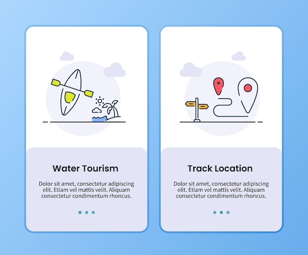 Vektor kampagne für den standort des wassertourismus-tracks für die onboarding-vorlage