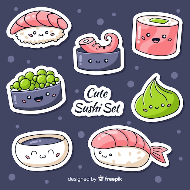 Vektor kawaii sushi collectio