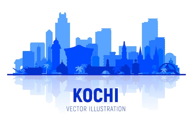 Kochi India City Skyline Silhouette auf weißem Hintergrund Flache Vektordarstellung Geschäftsreisen und Tourismuskonzept mit modernen Gebäuden Bild für Banner oder Website