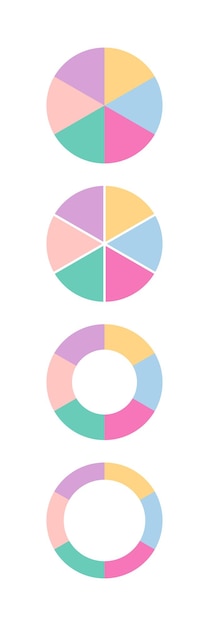 Vektor kreis- und ringgrafik mit sechs segmenten vorlage pie-diagramm-sammlung satz von runden strukturdiagramm