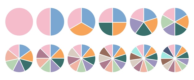 Vektor kreisdiagrammteile für infografik kreisabschnitte 4 8 12 prozentdiagramm diagramma statistikrad slice-vektorgrafikelemente illustration der abschnittssegmentgrafik