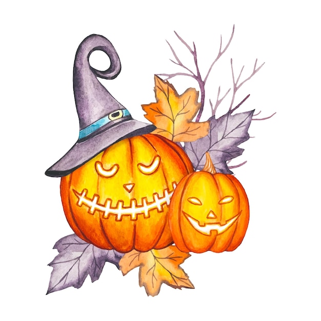 Kürbiszusammensetzung Aquarell-Halloween-Illustration isoliert