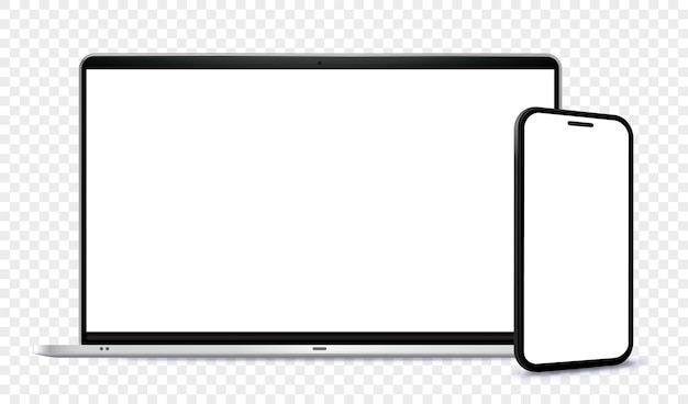 Vektor laptop-computer und mobiltelefon-mockup digitale geräte bildschirm-vektor-vorlage
