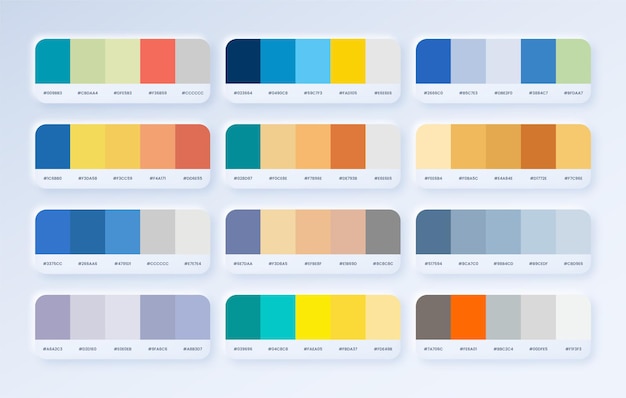 Legen Sie die Farbpalette im RGB-Hex-Farbkatalog fest Farbpalette im neumorphen Stil für ui ux Design