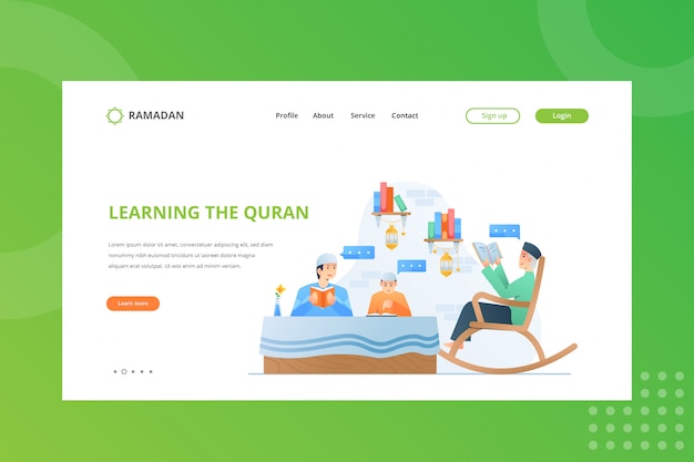 Lernen der Koranillustration für das Ramadan-Konzept auf der Landing Page