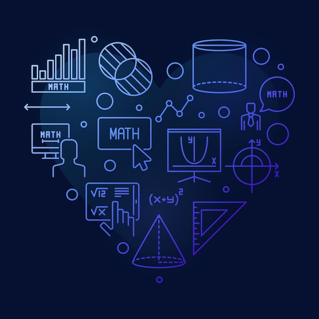 Vektor lernen mathematik vektor dünne linie herzform blaues banner mathe-konzept moderne illustration