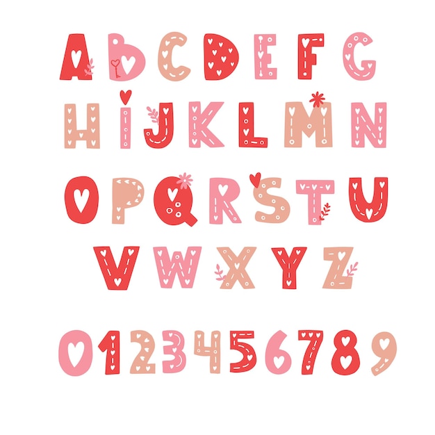 Liebesvektor Handgezeichnetes englisches Alphabet Romantische rosa Farbbuchstaben