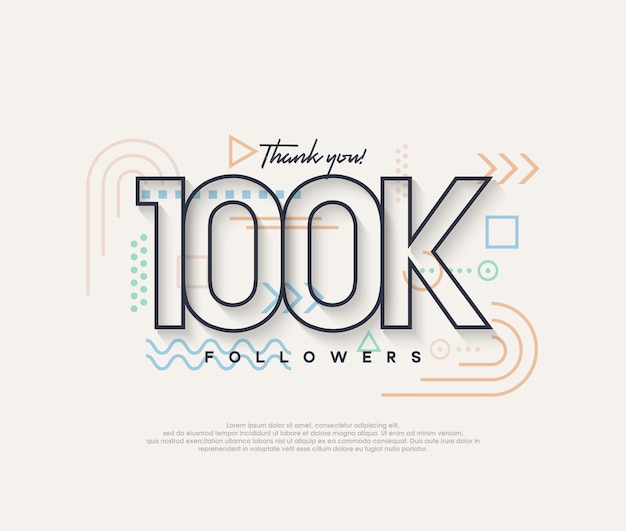 Line-Design vielen Dank an 100.000 Follower Premium-Vektor für Poster-Banner-Feier-Gruß