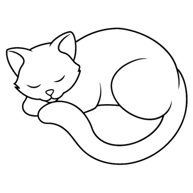 Linienkunst Katze schläft mit dem Schwanz um sie gekrümmt Vektor-Illustration