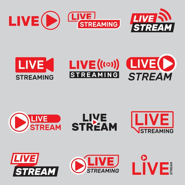 Vektor live-stream-buttons eingestellt live-streams nachrichten banner sammlung design