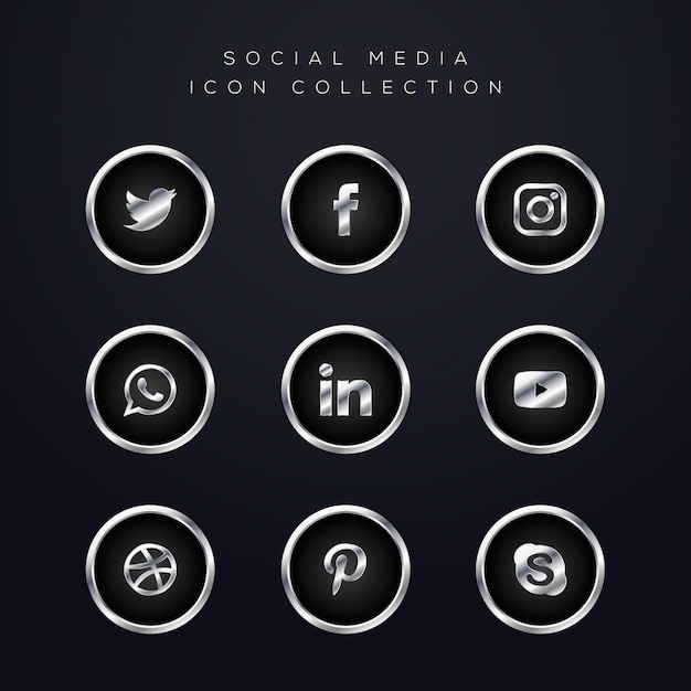 Vektor luxus silber social media icons pack